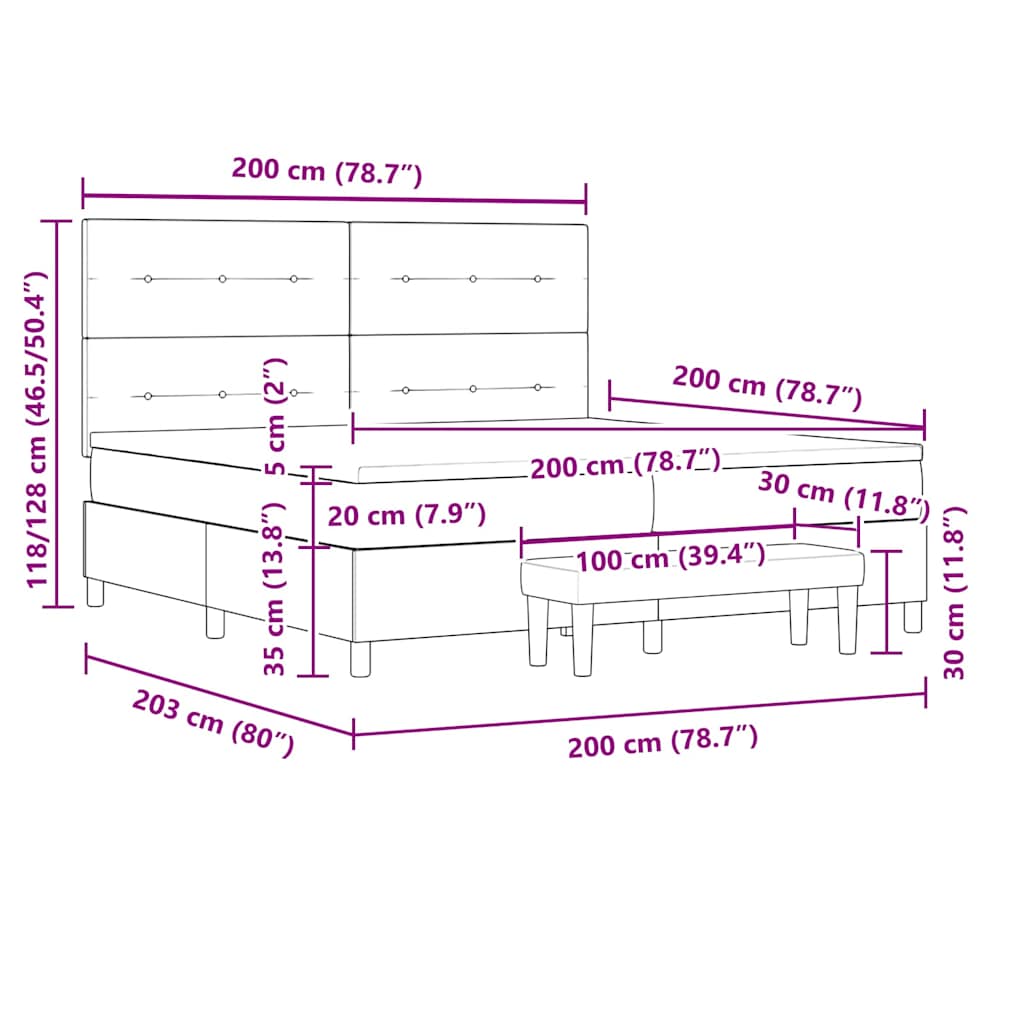 Boxspring bed met hoofdeinde Zwart 200 x 200 cm Stof