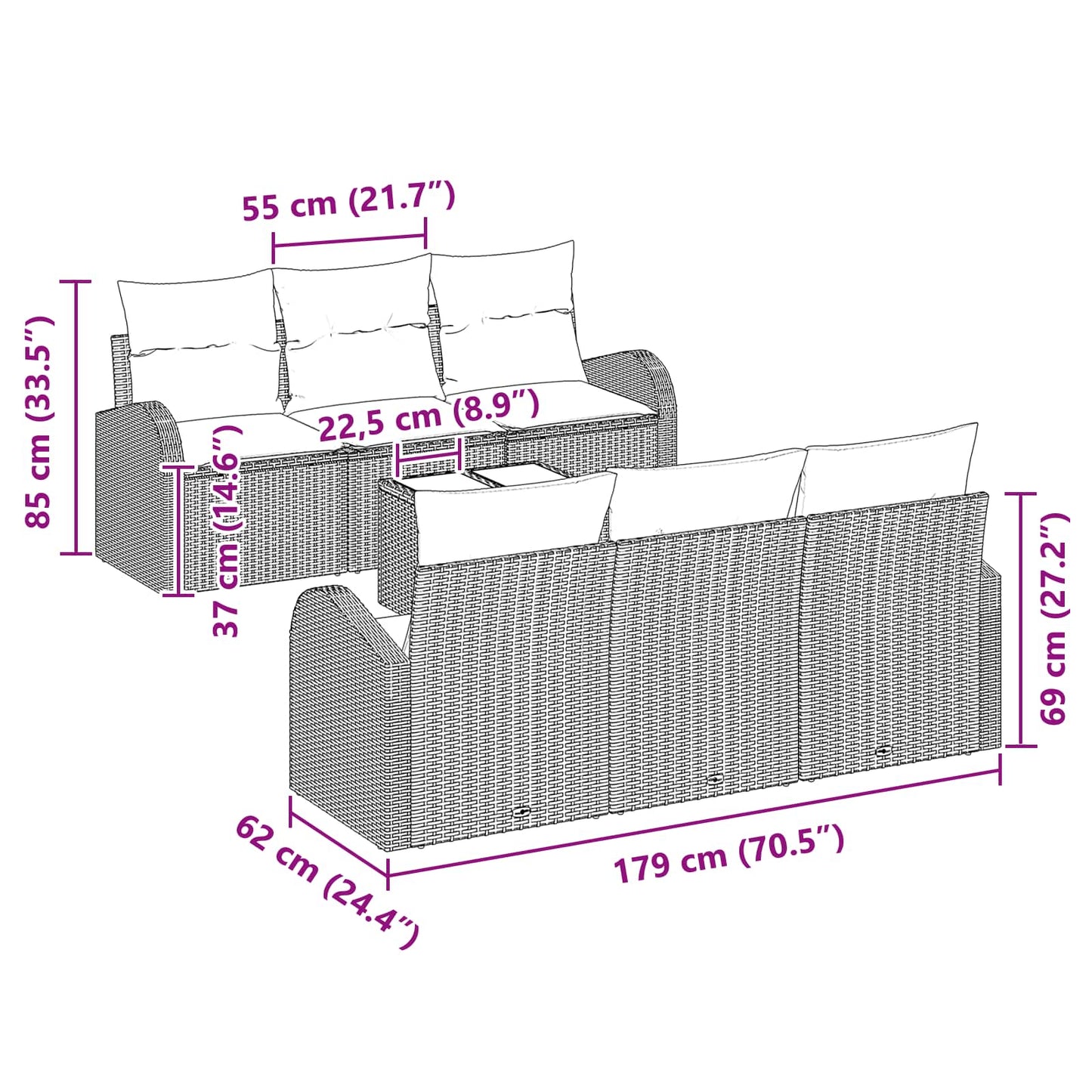Tuin Sofa Set met opslag 7 pcs Zwart en Turquoise poly rattan