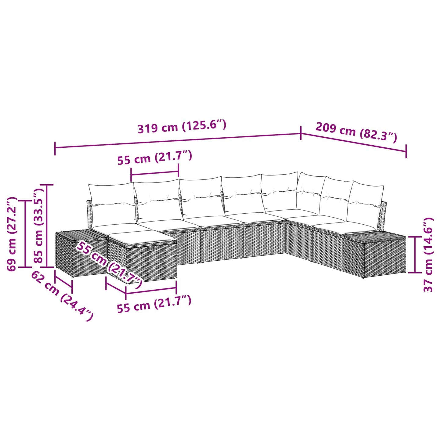 Tuin Sofa Set 8 st Bruin poly rattan