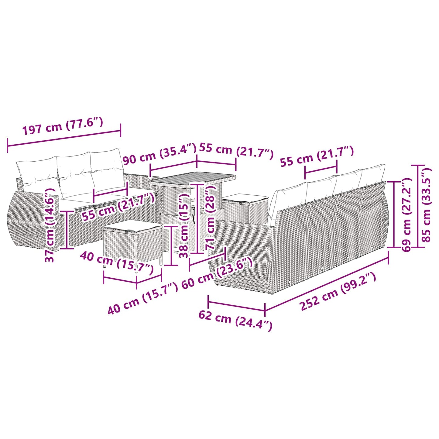 Tuin Sofa Set met kussen met opslag 10 pcs Zwart poly rattan