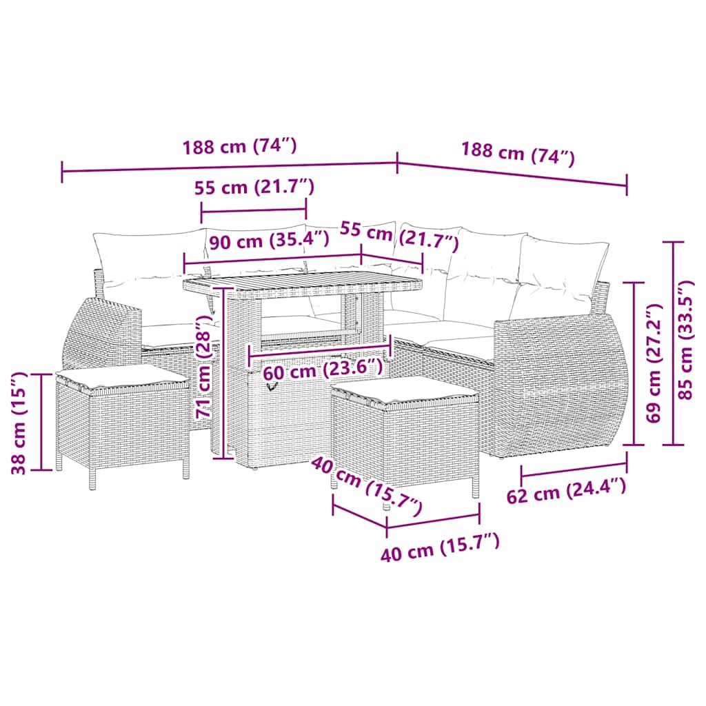 Tuinbankenset 8 pcs Beige poly rattan