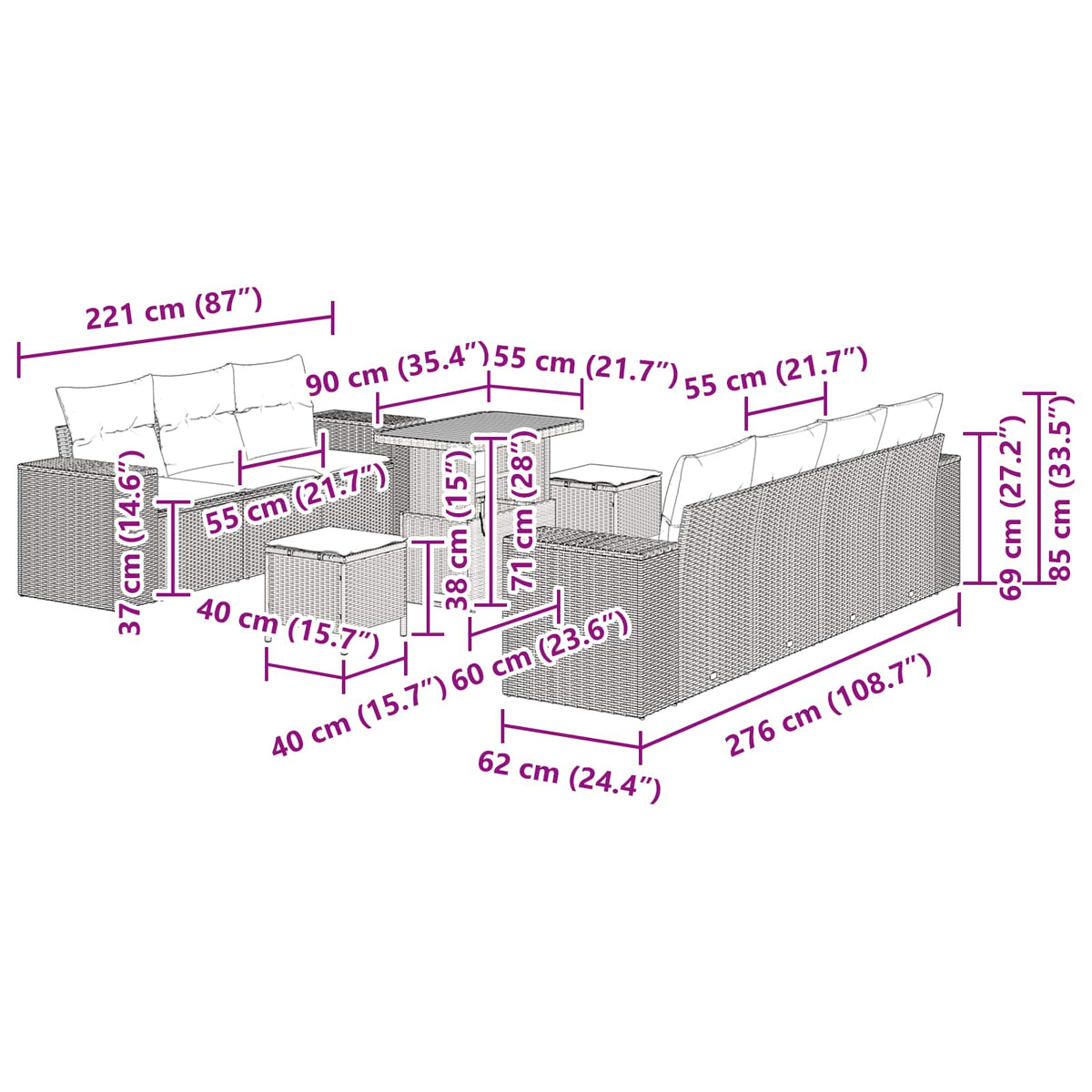 Tuin Sofa Set 10 pcs Zwart poly rattan