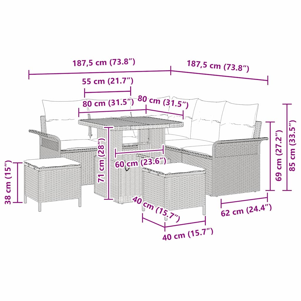 Tuinbankenset met kussen 8 pcs Zwart poly rattan