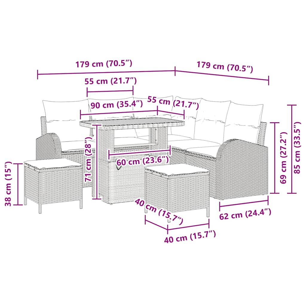 Tuinbankenset met kussen 8 pcs Zwart poly rattan