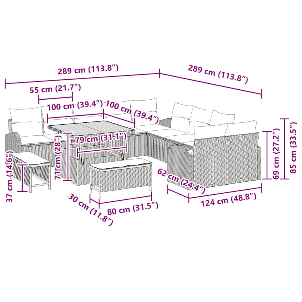 Tuinbankenset met kussen 13 pcs Grijs poly rattan