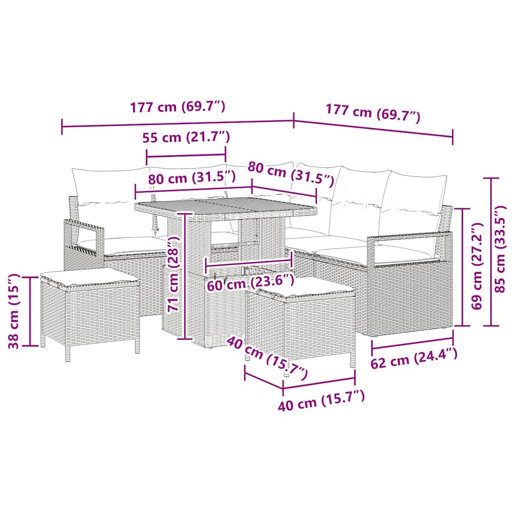 Tuinbankenset met kussen 8 pcs Zwart poly rattan