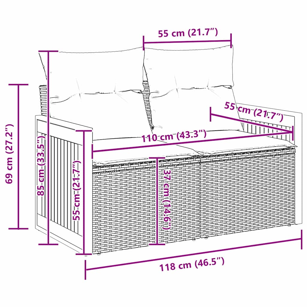 Tuinbankenset met kussen 10 pcs Beige en Crème poly rattan