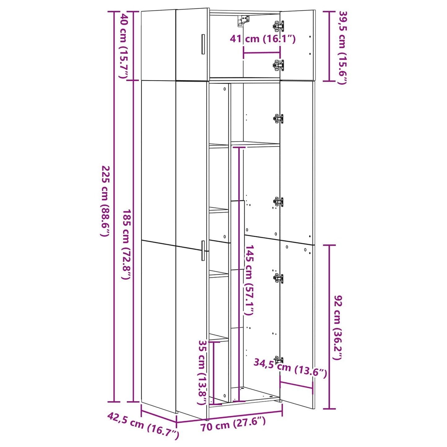 Opbergkast 2 pcs Oudhout 70 x 42,5 x 185 cm