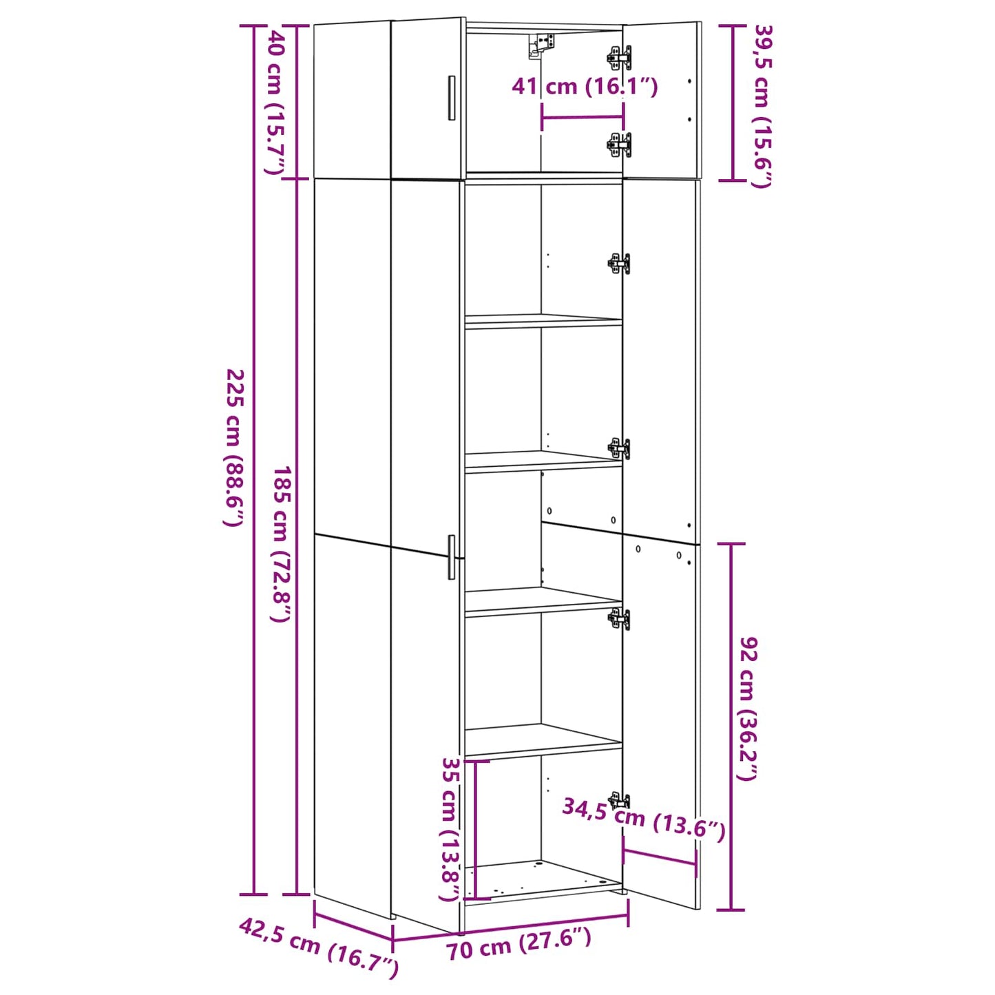 Opbergkast 2 pcs Oudhout 70 x 42,5 x 225 cm