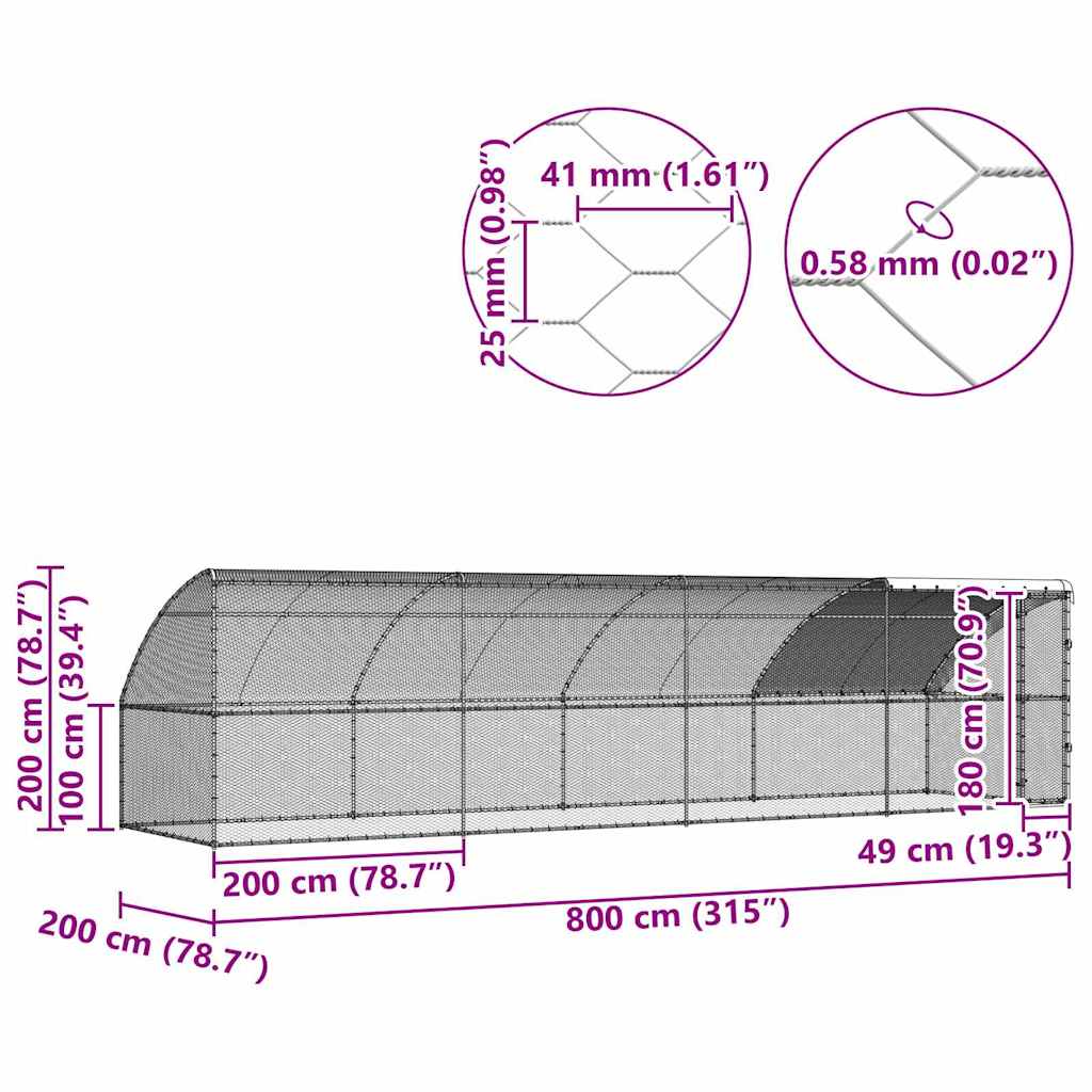 Kippenhok 4 pcs Zilver 800 x 200 x 200 cm Staal en PE
