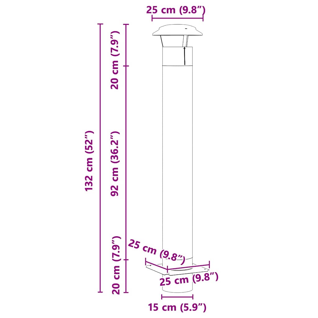 Schouw Verlenging zilver 25 x 25 x 132 cm Roestvrij staal