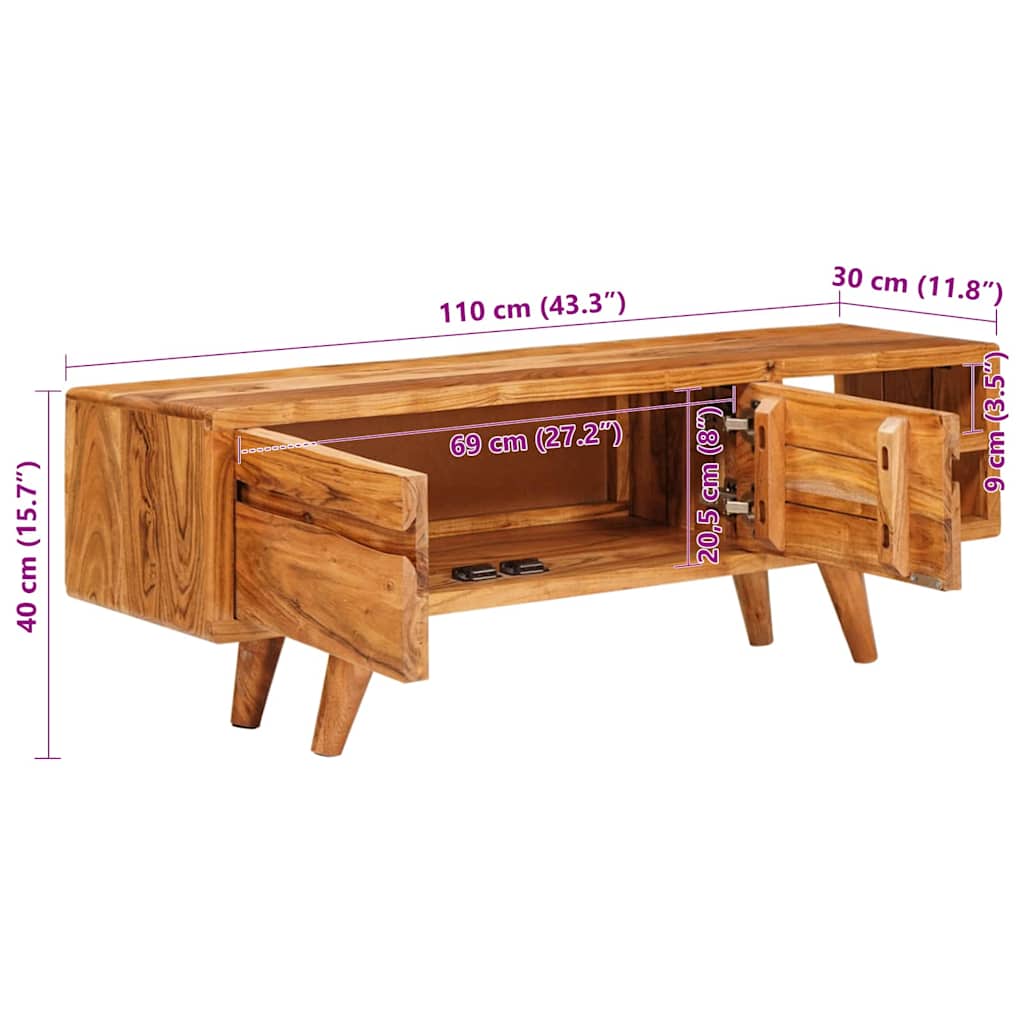 TV-kast met plank Bruin 110 x 30 x 40 cm Massief Acaciahout