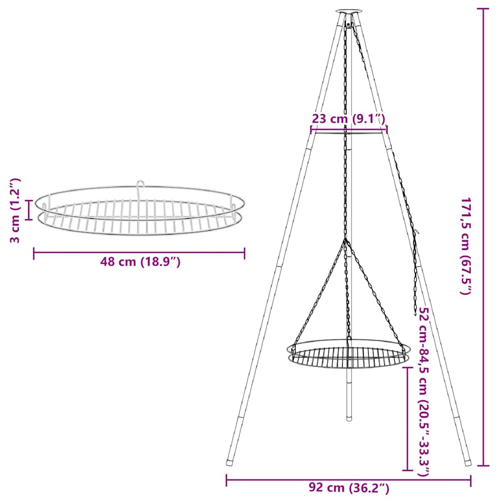Kampvuur tripod 2 pcs Zwart Staal