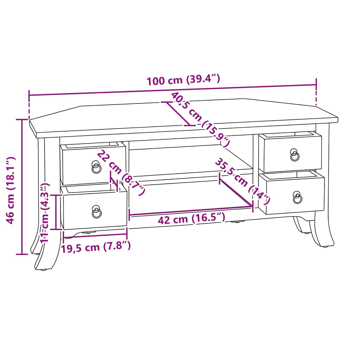 TV-kast met lade Bruin 100 x 40,5 x 46 cm Massief Mahoniehout