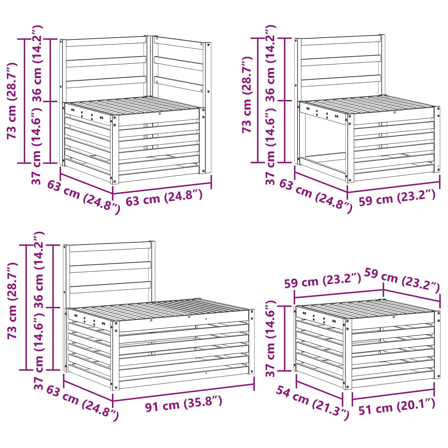 Sofa-Sets 7 Stuk Naturel Massief Acaciahout