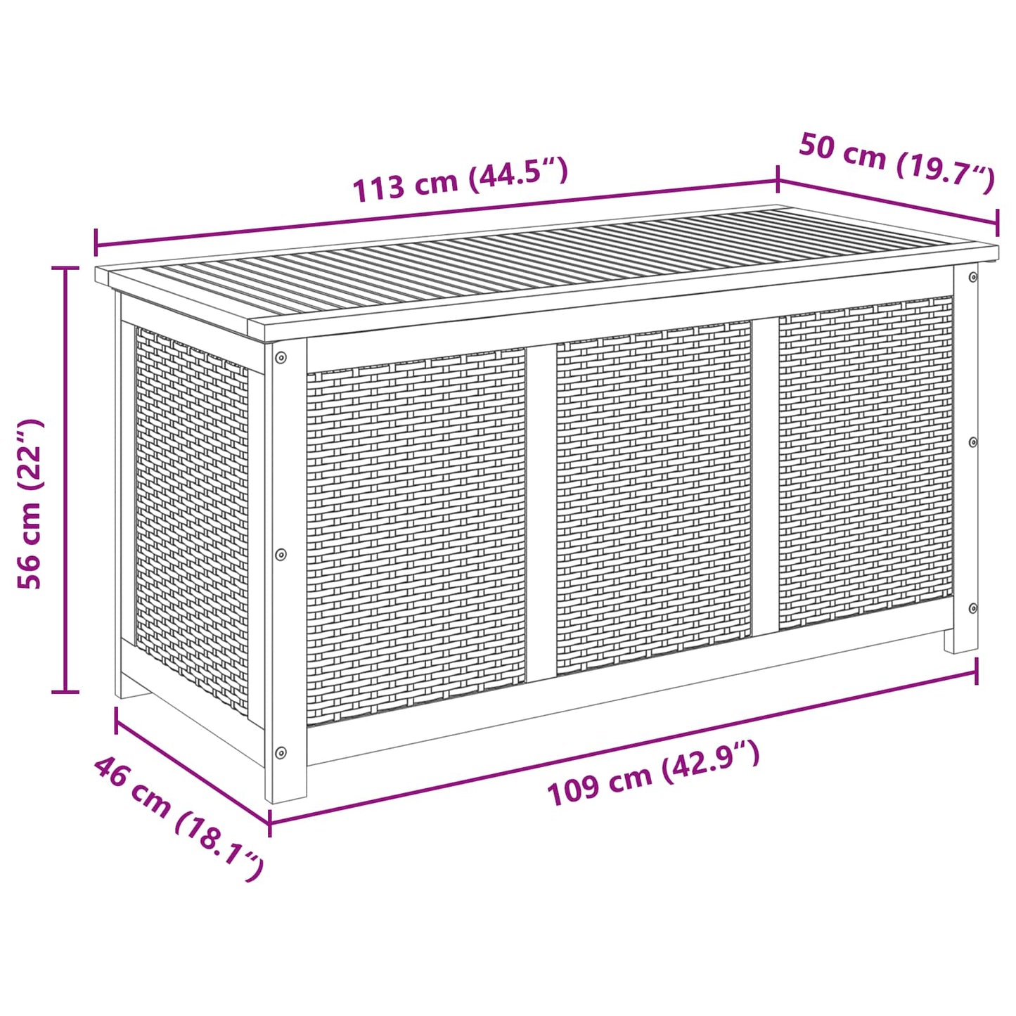 Tuinopslagdoos 185 L Massief Acaciahout 113 x 50 x 56 cm Zwart