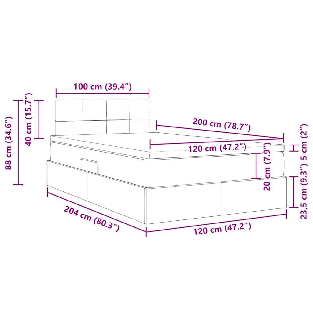 Opbergbed met matras Donkergrijs 120 x 200 cm Bewerkt hout