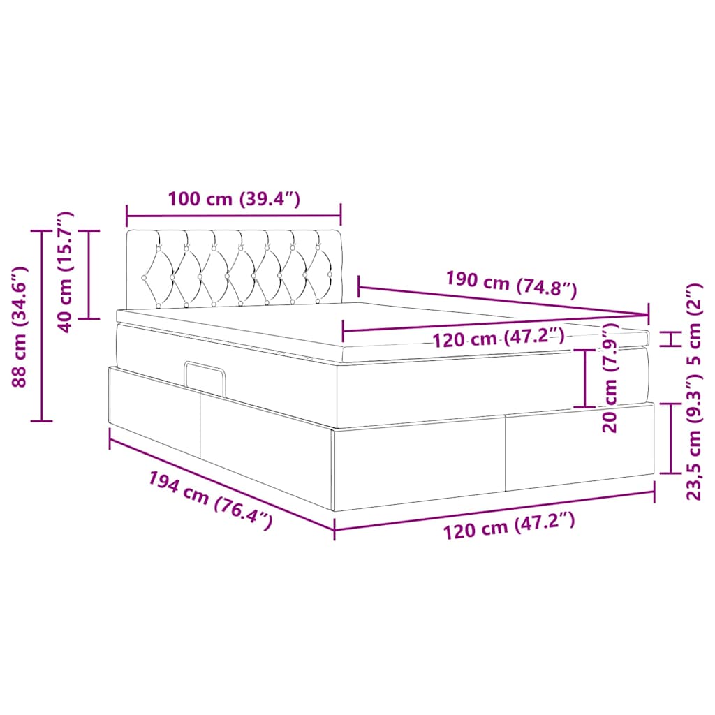 Opbergbed met matras Lichtgrijs 120 x 190 cm Bewerkt hout