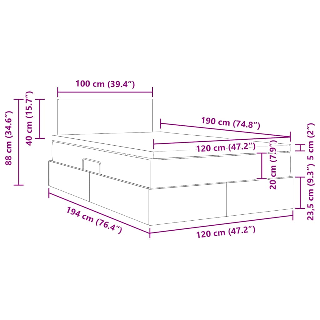 Opslag bed met matras met hoofdeinde Zwart 120 x 190 cm Fluweel