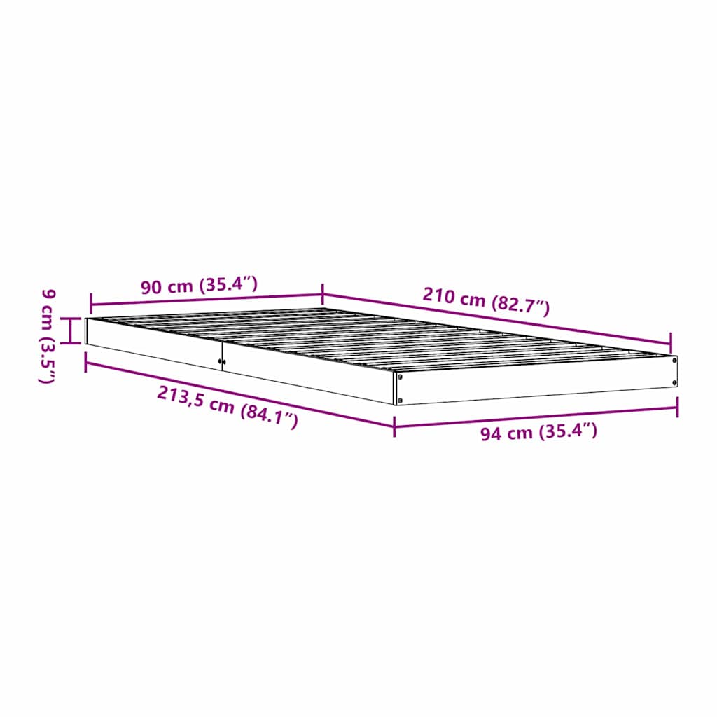Bedframe Wit 213.5 x 104 x 9 cm Massief grenenhout