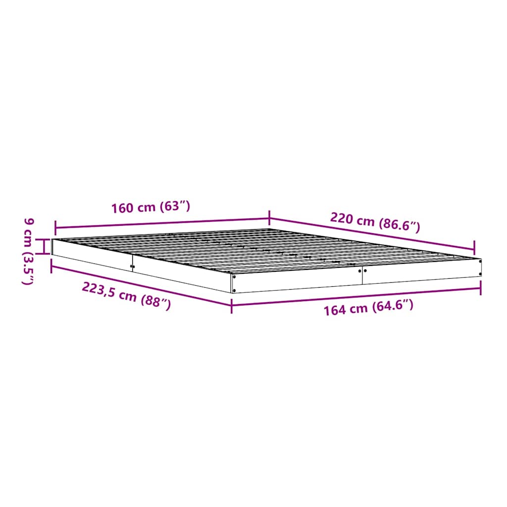 Bedframe Wit 213.5 x 104 x 9 cm Massief grenenhout
