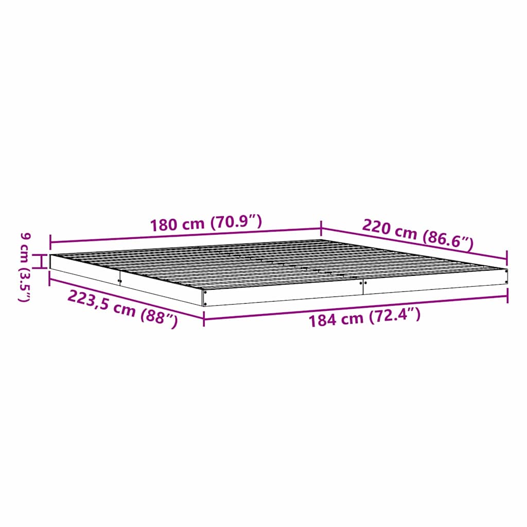 Bedframe Naturel 213.5 x 104 x 9 cm Massief grenenhout