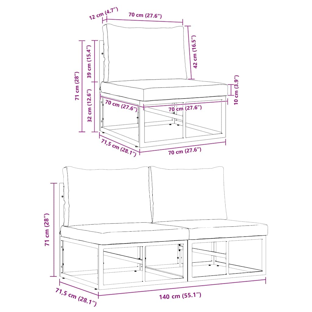 Buitenmeubelsets met kussen met kussen 2 pcs Zwart en Anthraciet