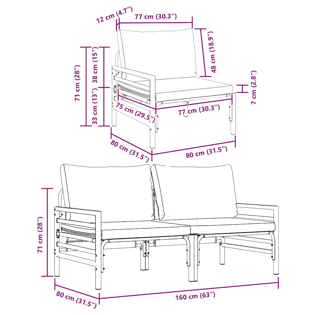 Buitenmeubelsets met kussen met kussen 2 pcs Antraciet