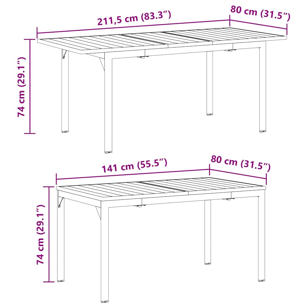 Terrastafel Antraciet 180 x 80 x 74 cm Gepoedercoat staal