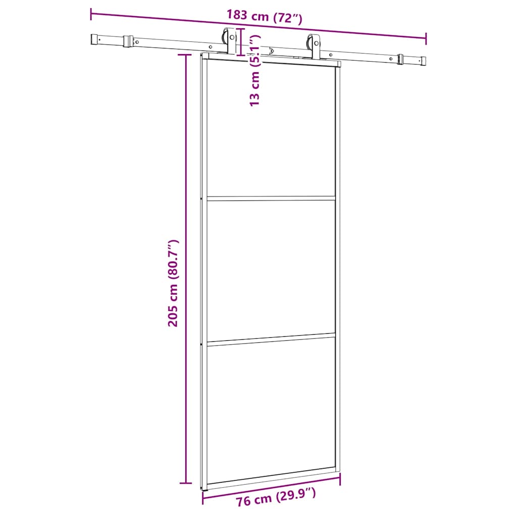 Schuifdeur met beslagset 76x205 cm ESG glas zwart