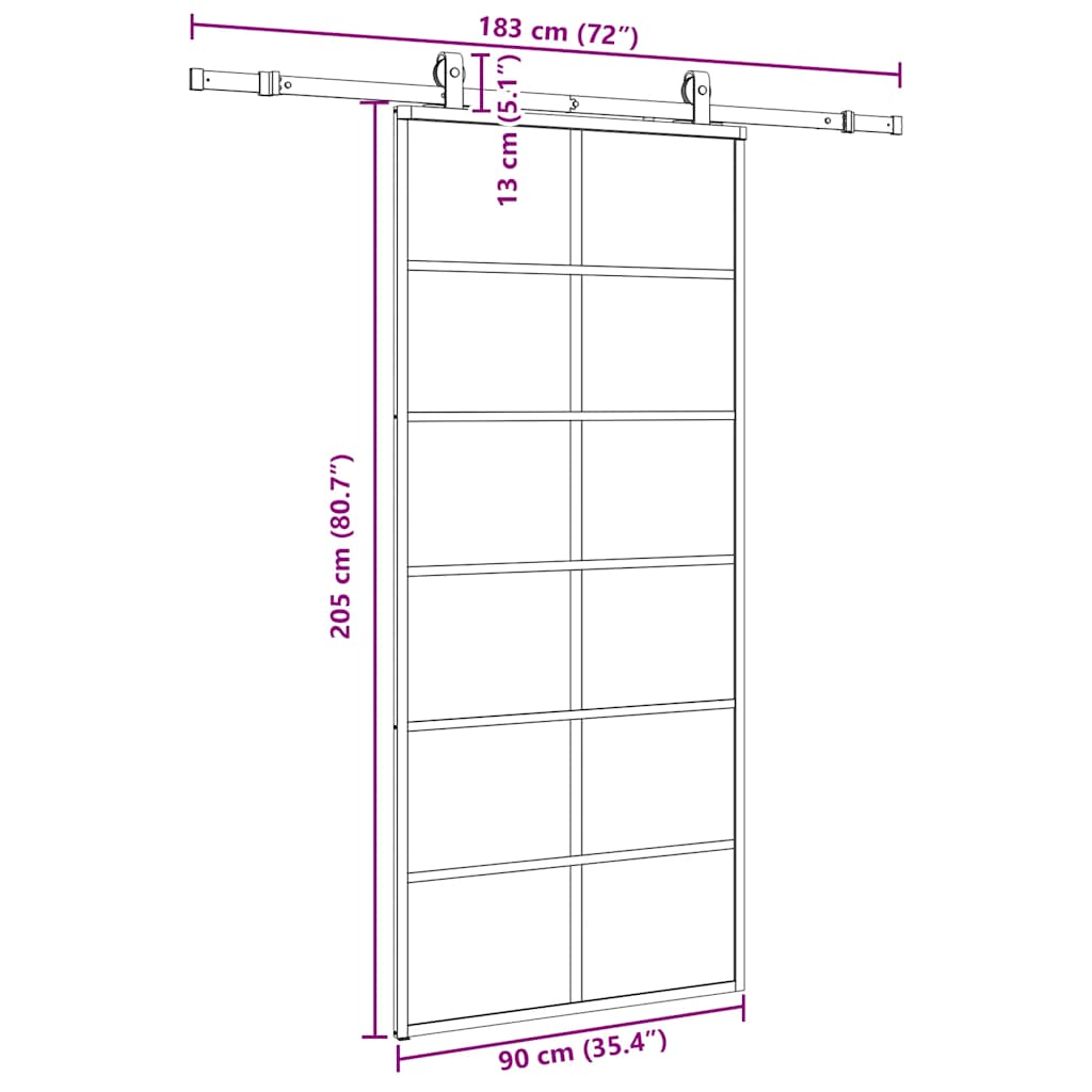 Schuifdeur met beslagset 90x205 cm ESG glas zwart