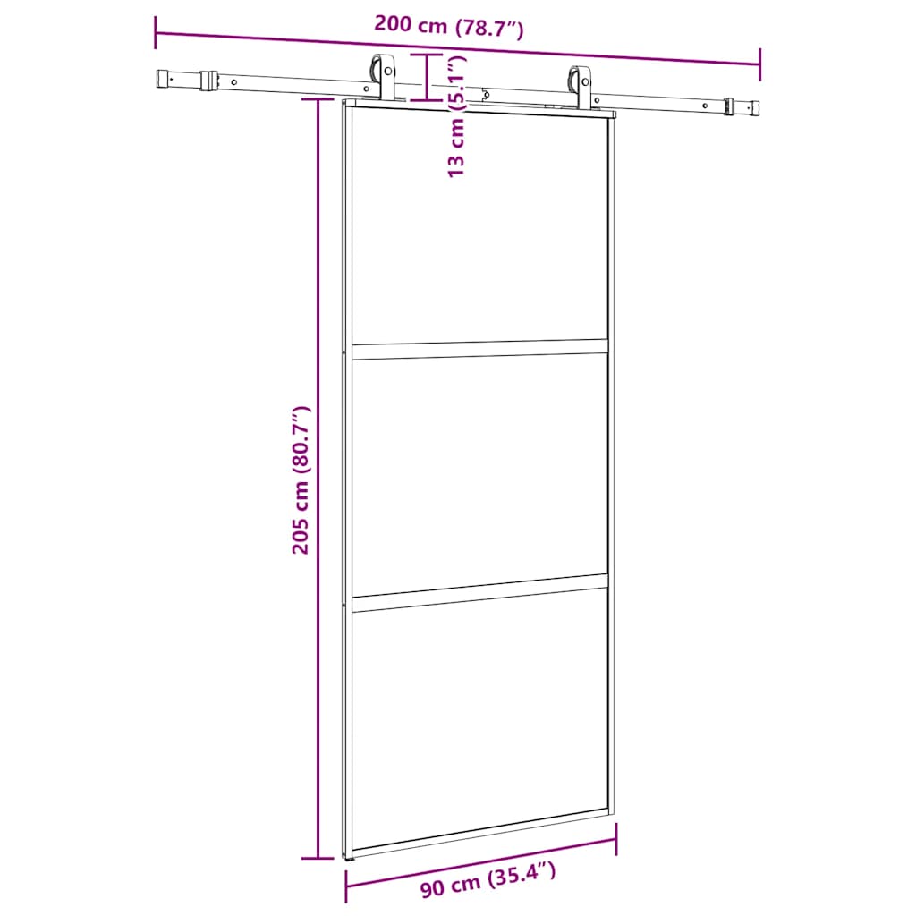 Schuifdeur met beslagset 90x205 cm gehard glas zwart