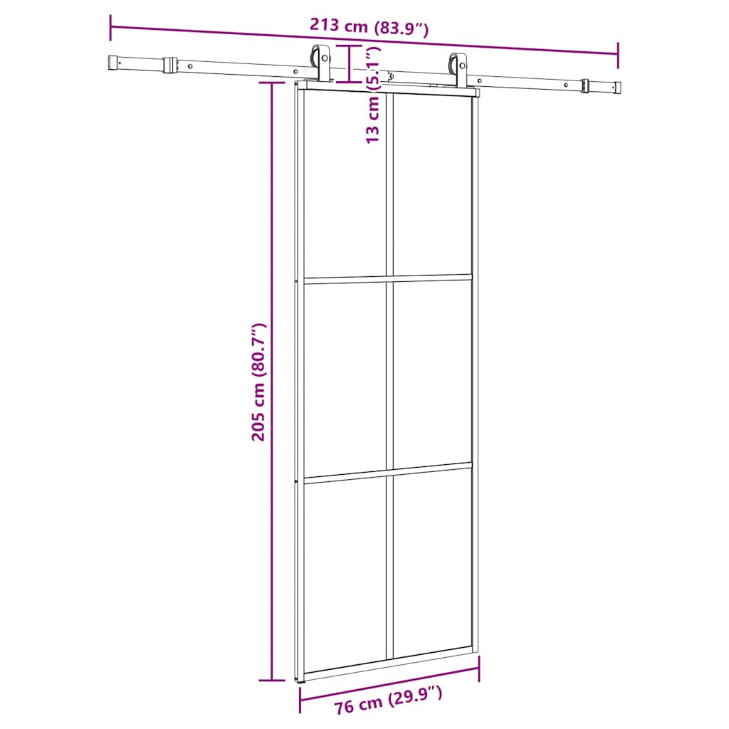 Schuifdeur met beslagset 76x205 cm ESG glas zwart