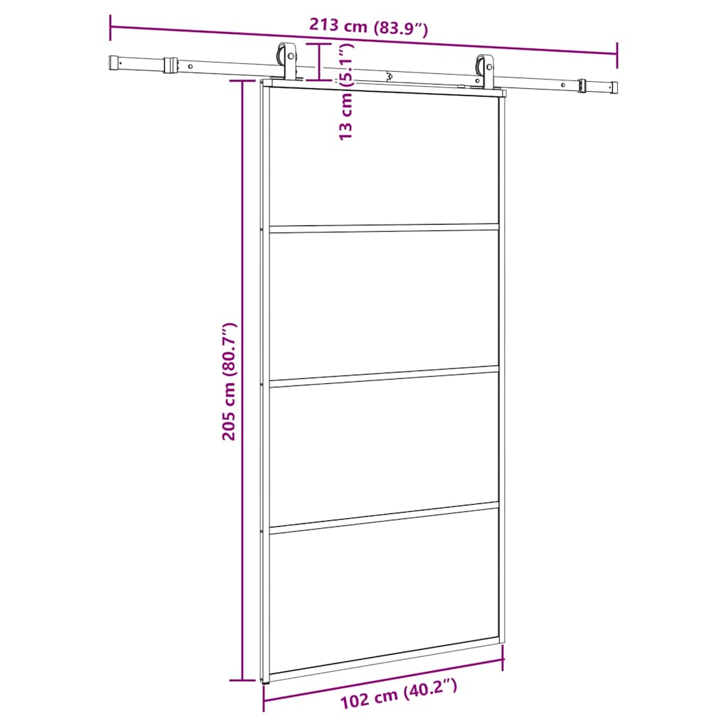 Schuifdeur met beslagset 102,5x205 cm ESG glas zwart
