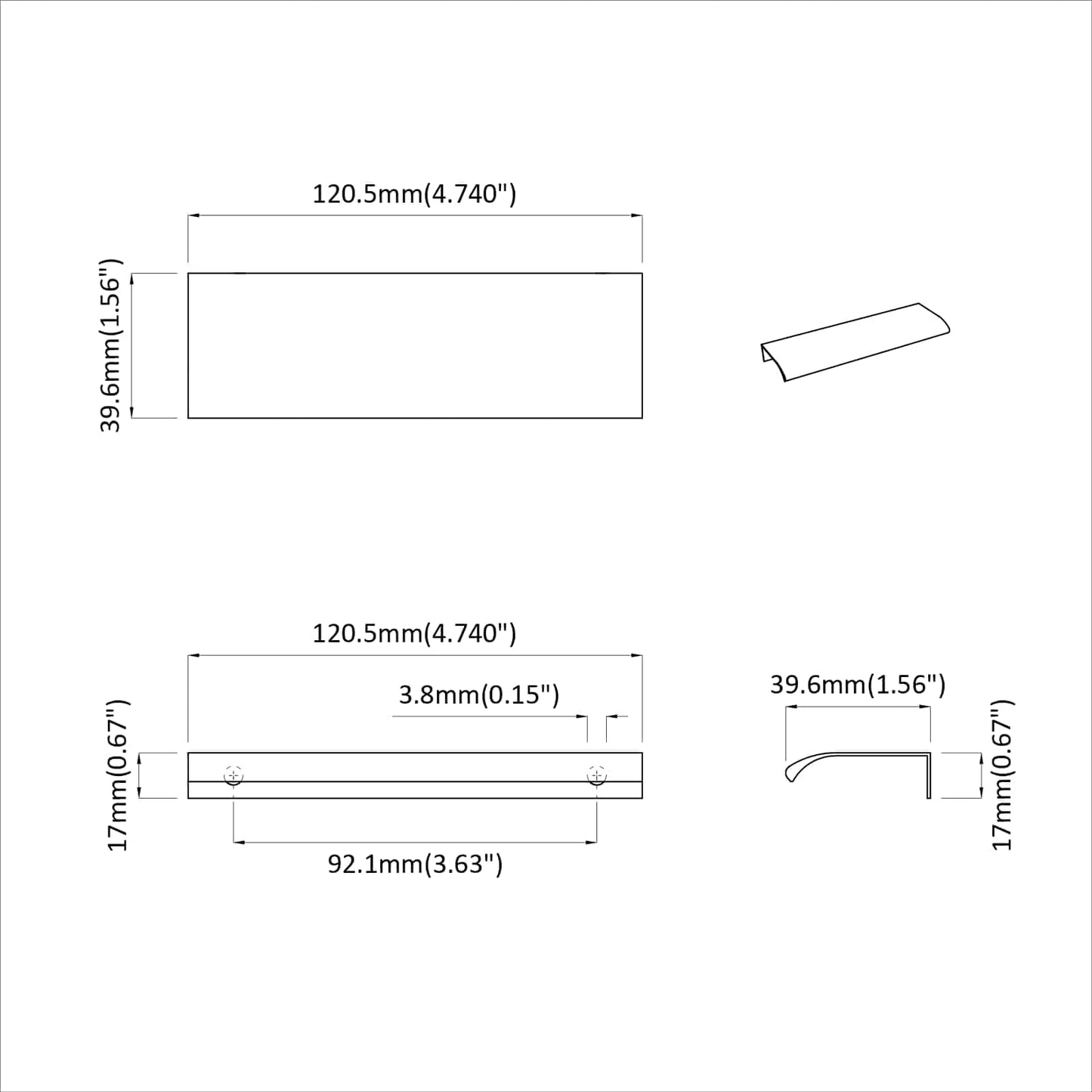 Handvat 2 pcs Zwart 120 x 39.6 x 17 mm Aluminium