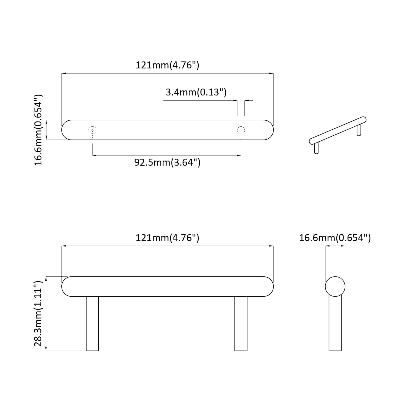 Kasthandgreep 474 pcs Zwart 121 x 16.6 x 28.3 mm IJzer