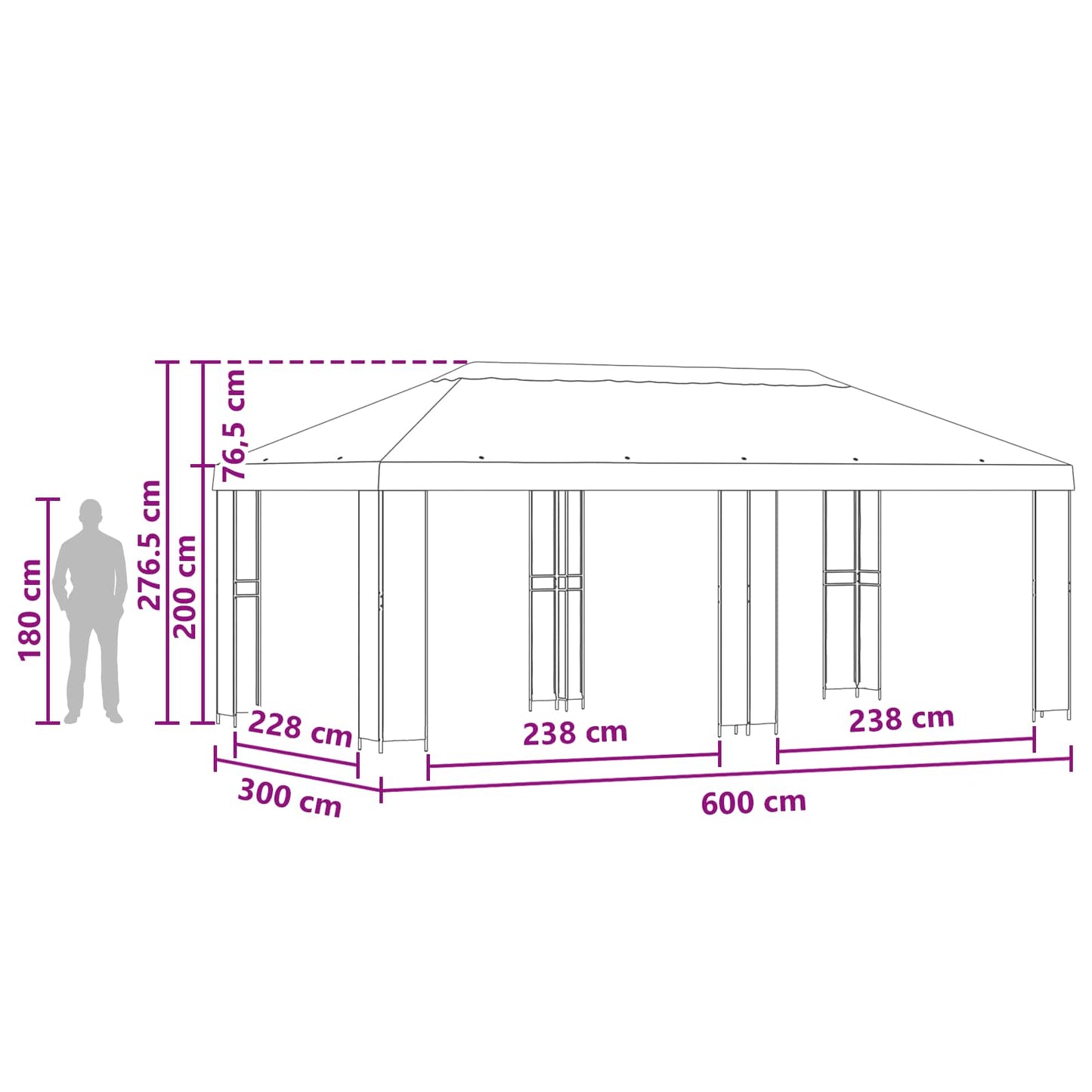 Tuinprieel 6 x 3 m Bruin Polyester en staal 190