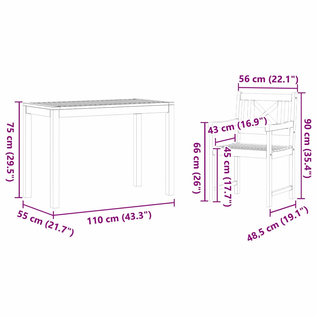 Tuin Eetset 3 pcs Bruin Massief acaciahout