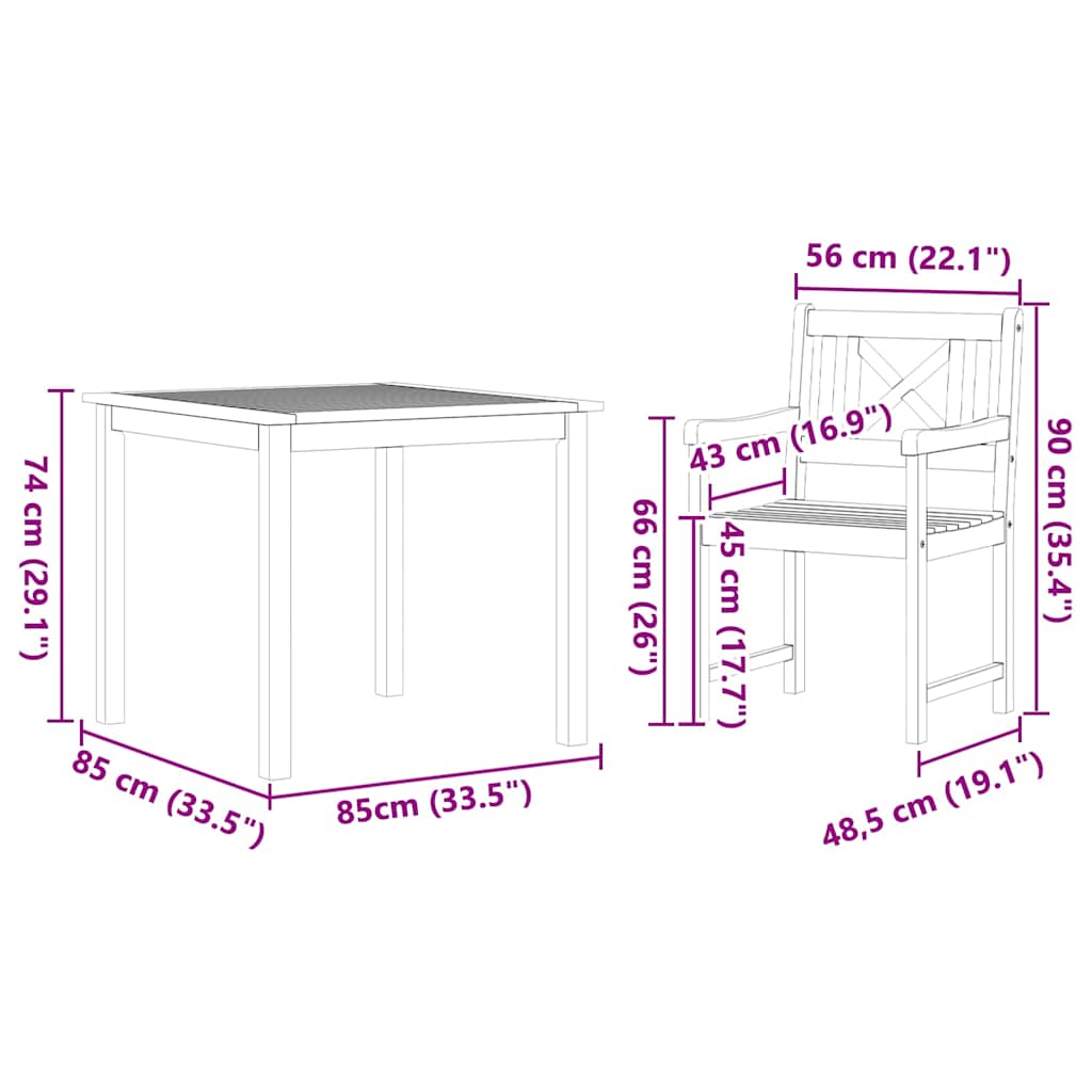 Tuin eettafelset 3 pcs Bruin Massief acaciahout
