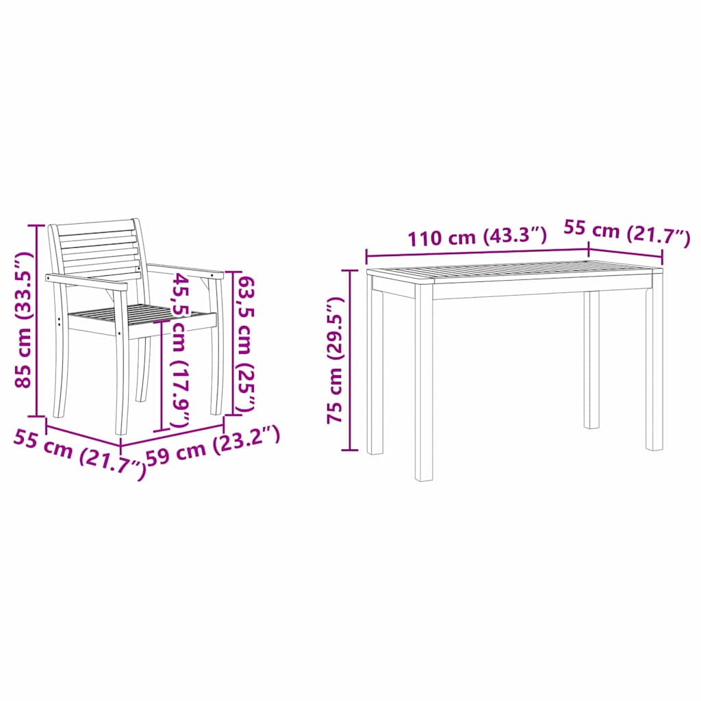 Tuin Eetset 3 pcs Bruin Massief acaciahout