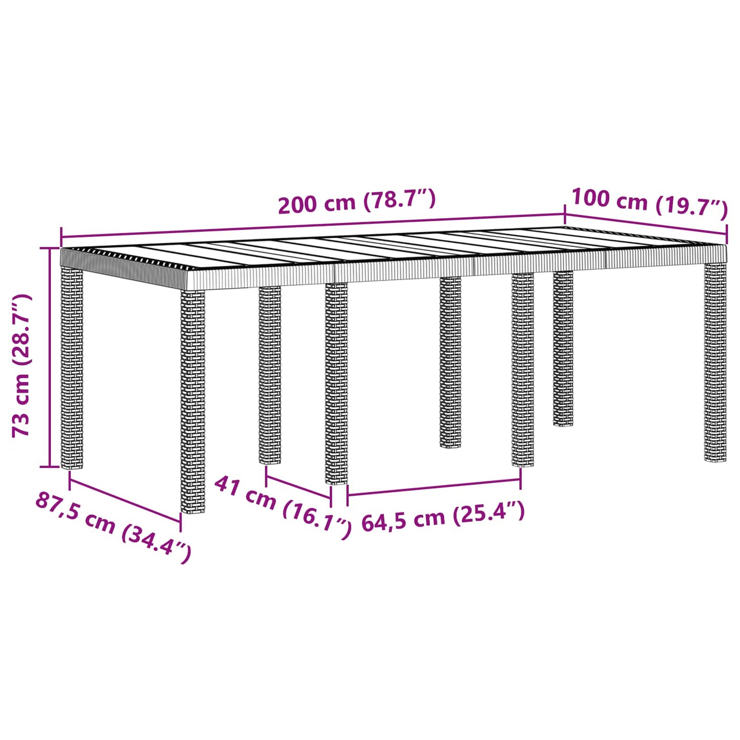 Tuinstafel Bruin 200 x 100 x 73 cm poly rattan