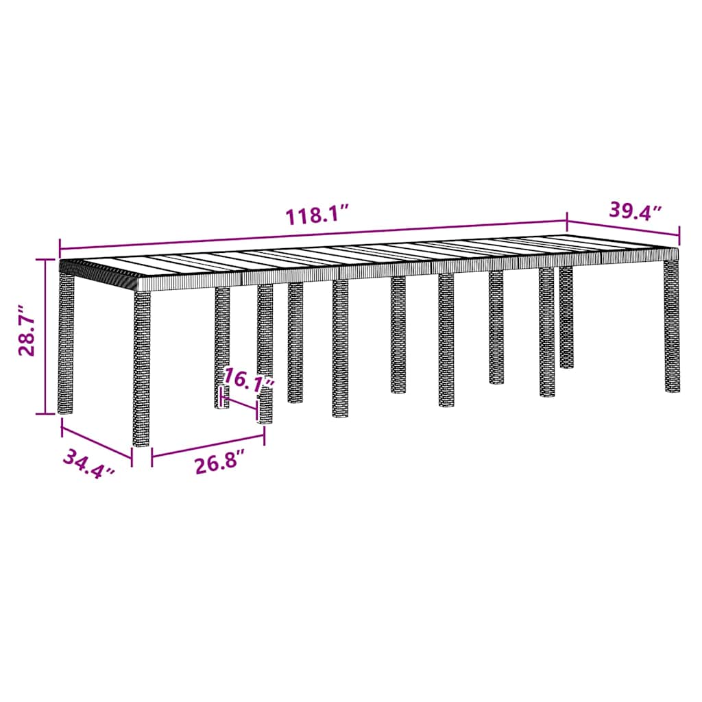 Tuin Eetset 13 pcs Bruin 300 x 100 x 73 cm Poly riet