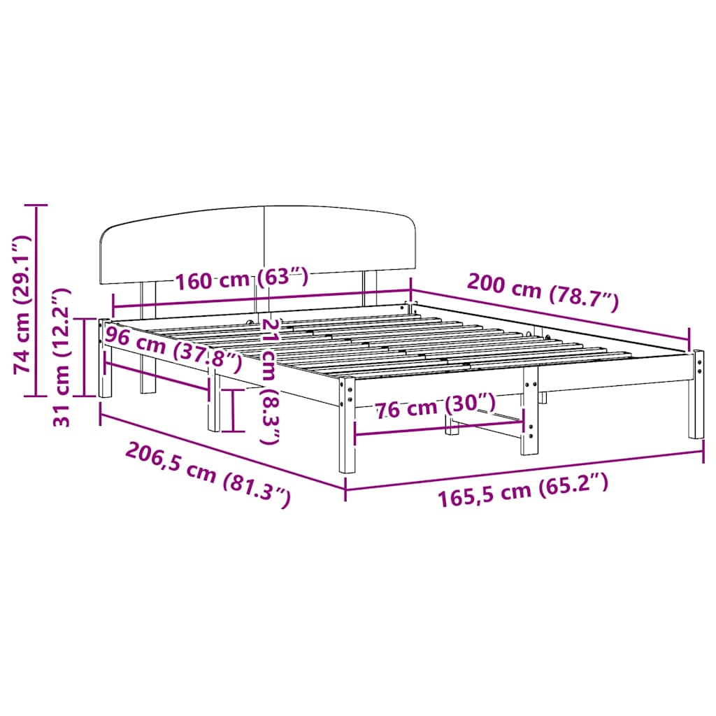 Bedframe met hoofdeinde Naturel 160 x 200 cm Massief grenenhout