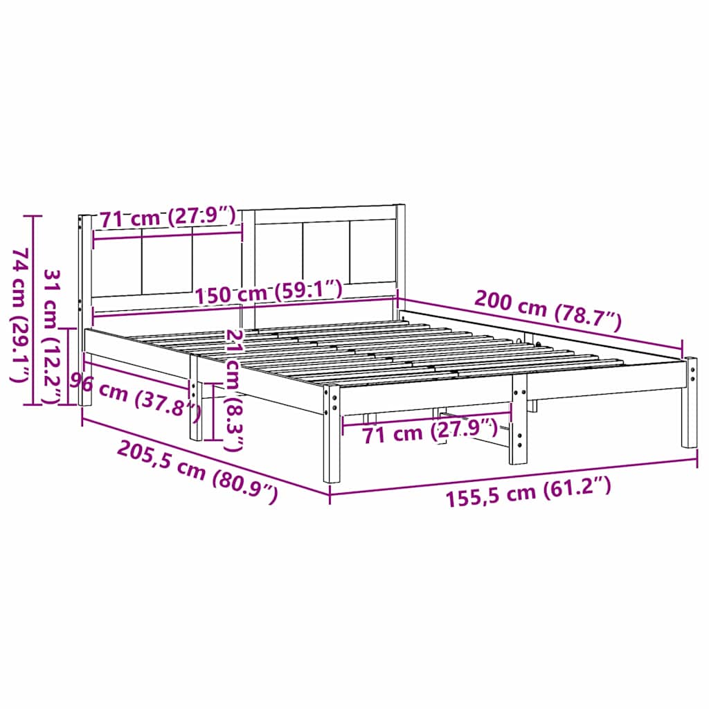 Bedframe 150x200 cm Massief Dennehout