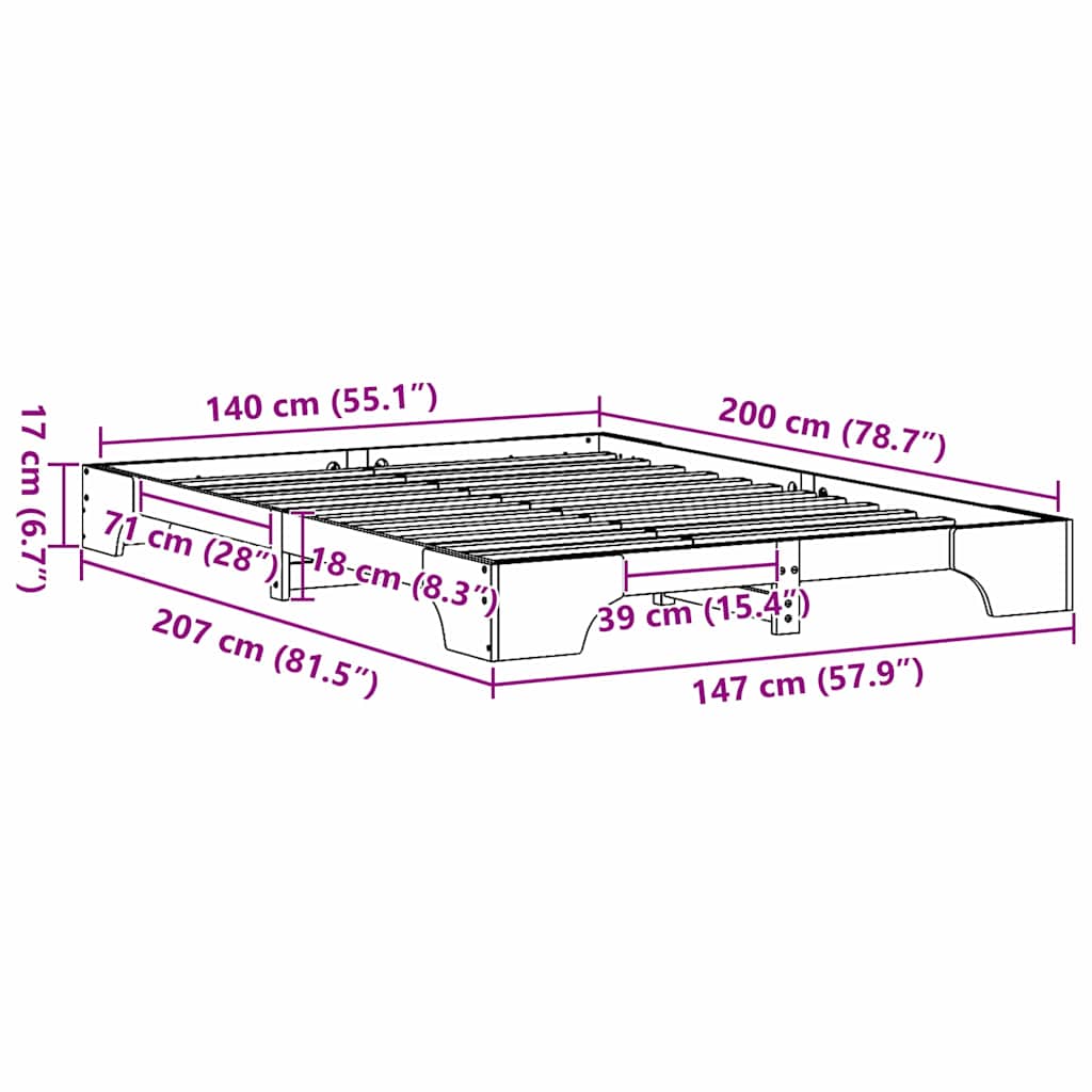 Bedframe Wit 140 x 200 cm Massief grenenhout