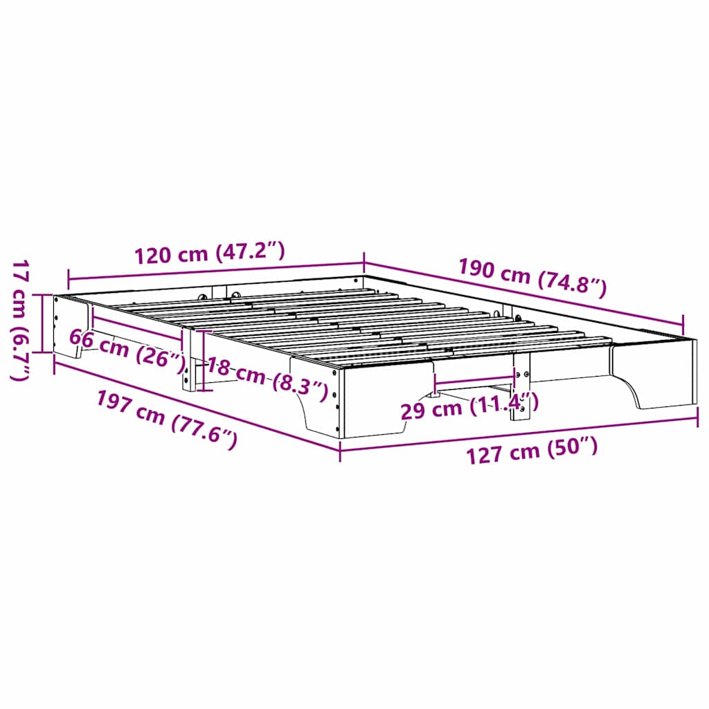 Bedframe Naturel 120 x 190 cm Massief grenenhout