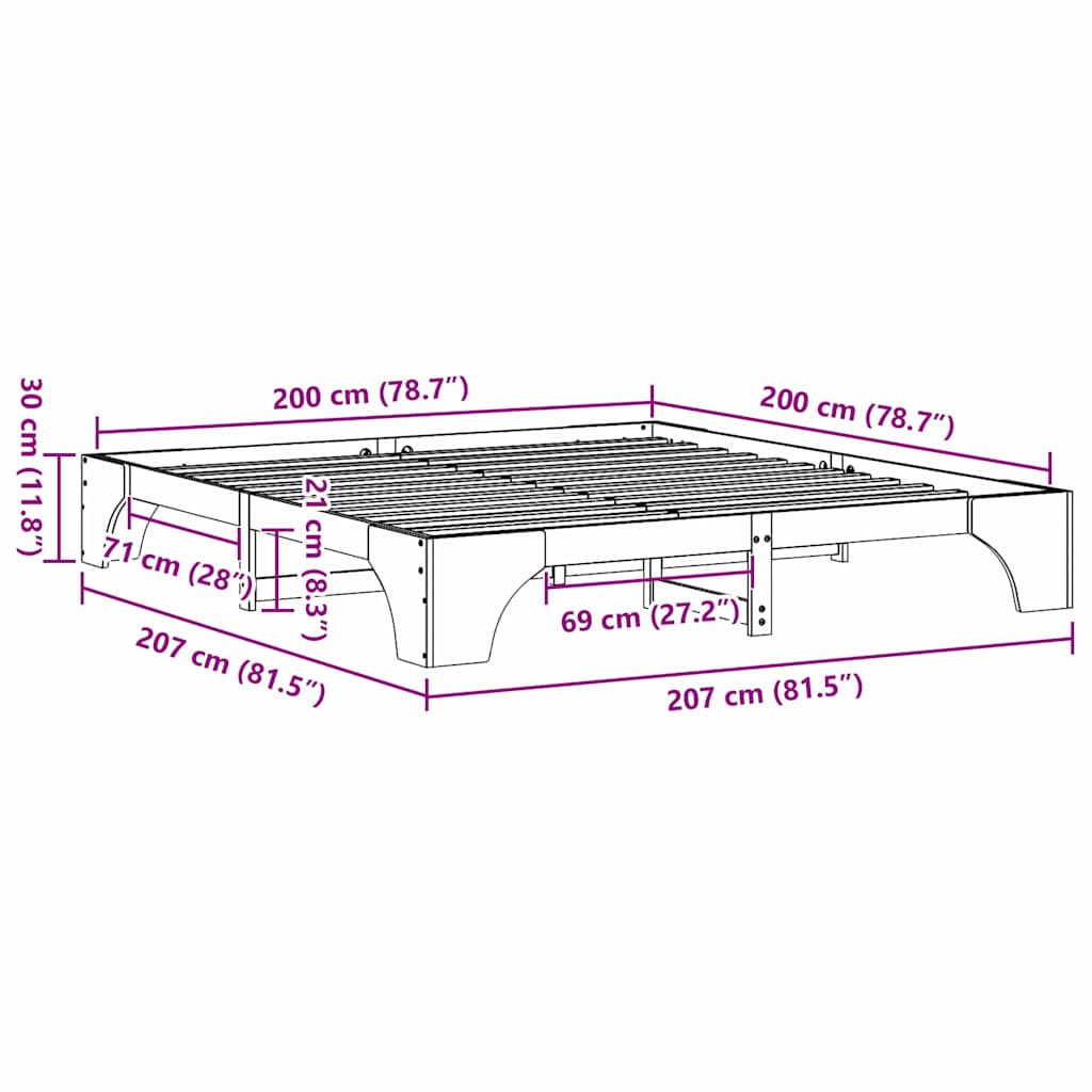 Gewaxte Bruin Bedbodem 200x200 cm Massief Grenen Hout