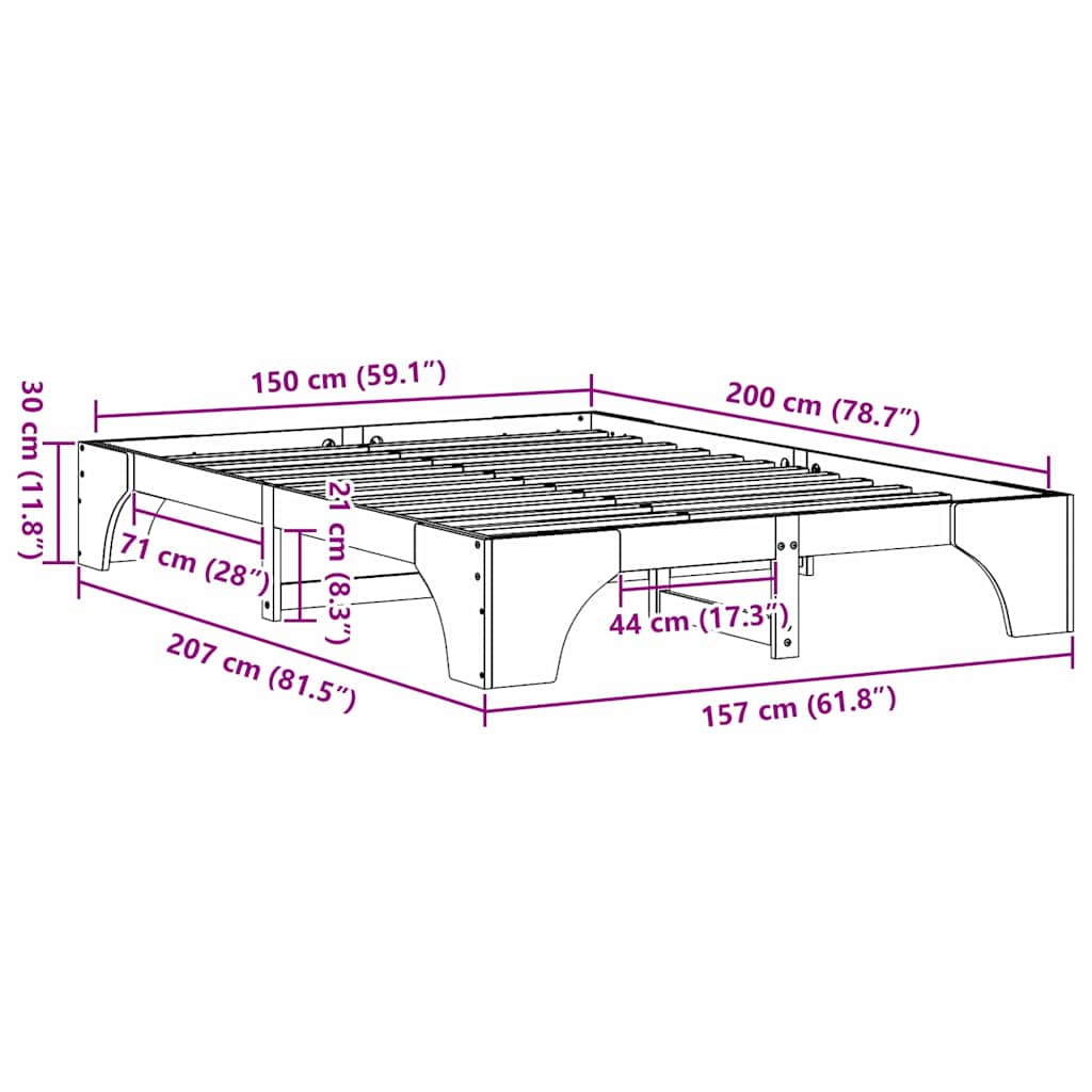 Bedframe 150 x 200 cm Massief Grenen Hout