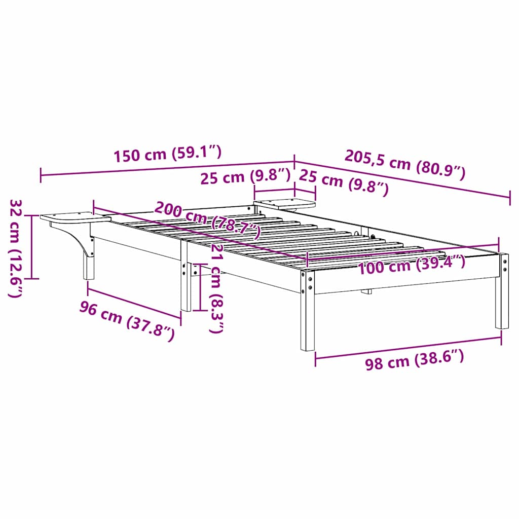 Bedframe met nachttafels Bruin 100 x 200 cm Bruin