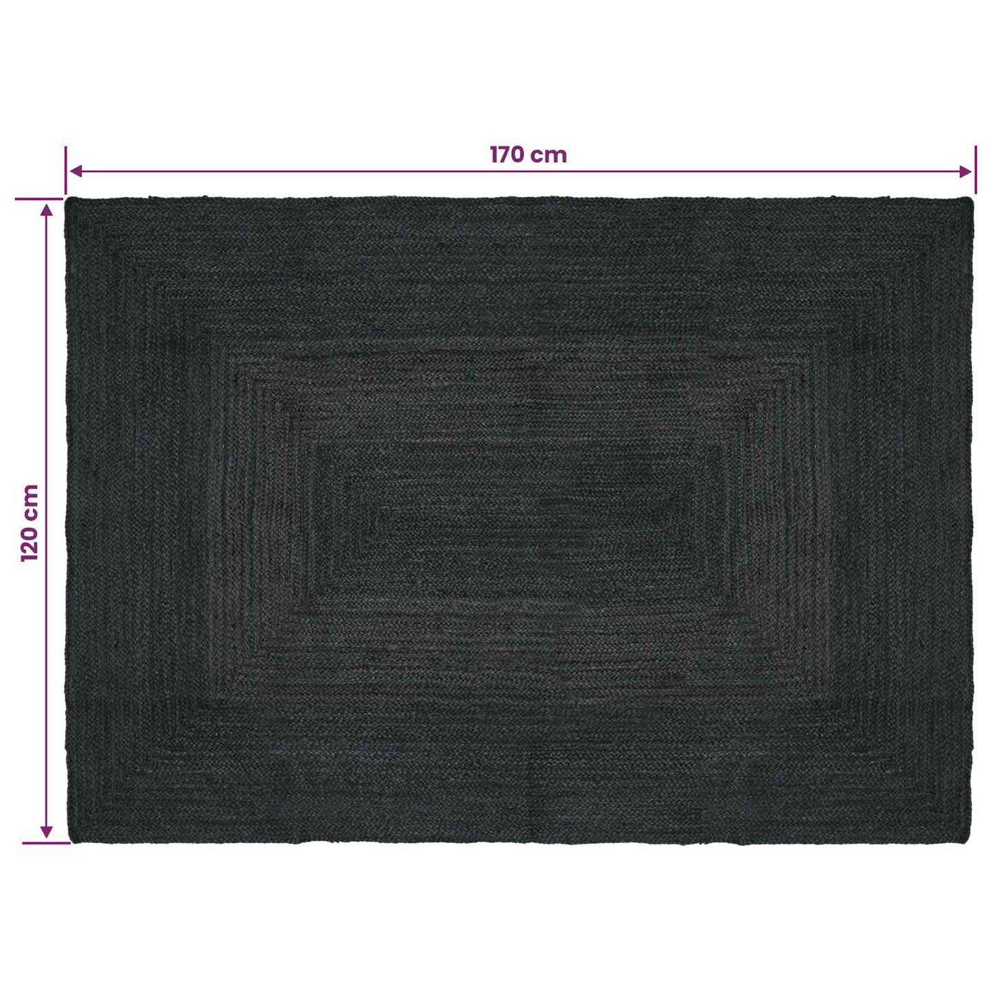 Vloerkleden Rechthoekig Donkergrijs 120 x 170 cm Jute